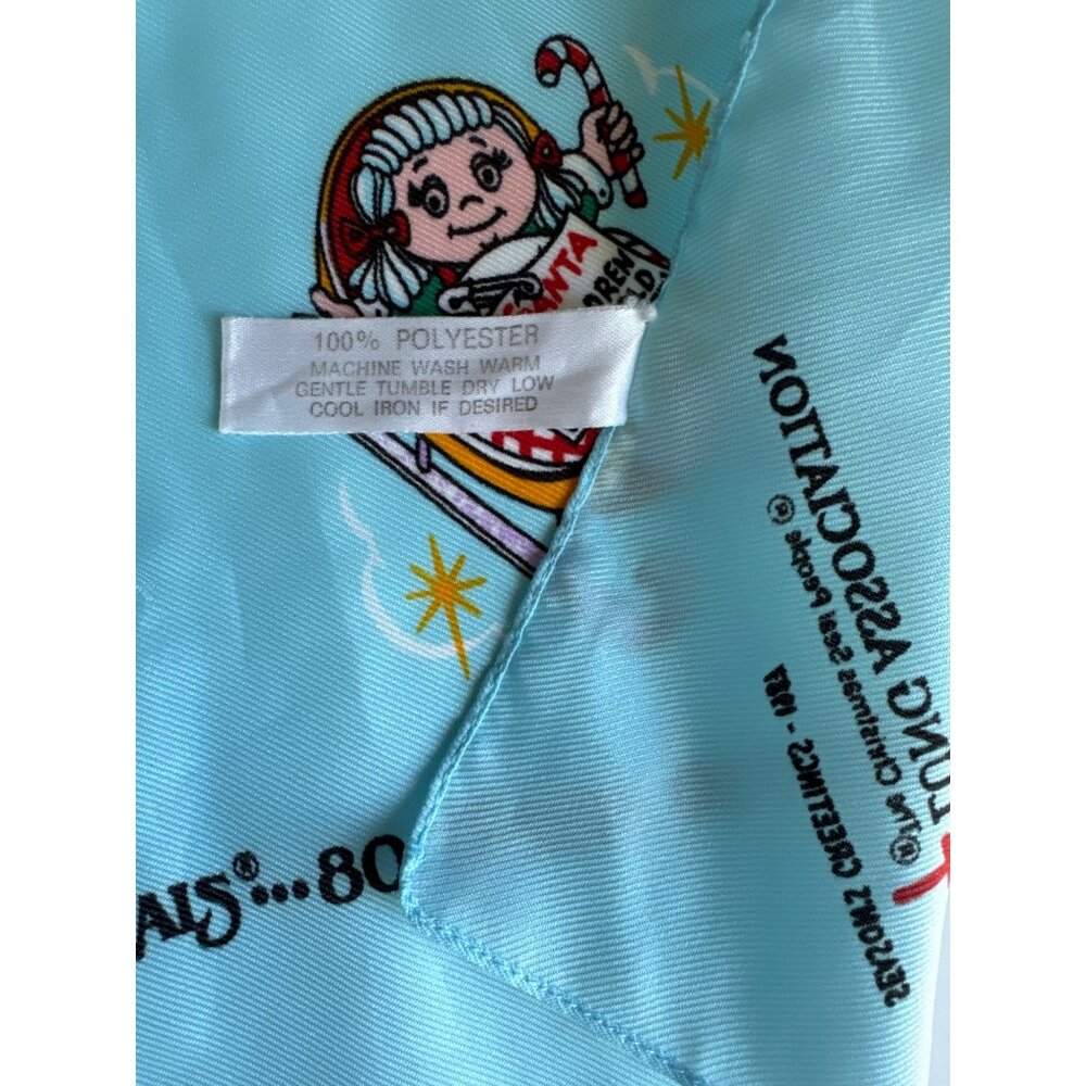 Vtg 80s American Lung Association ALA Christmas Seals SANTA Bandana Scarf Blue - Picture 6 of 9